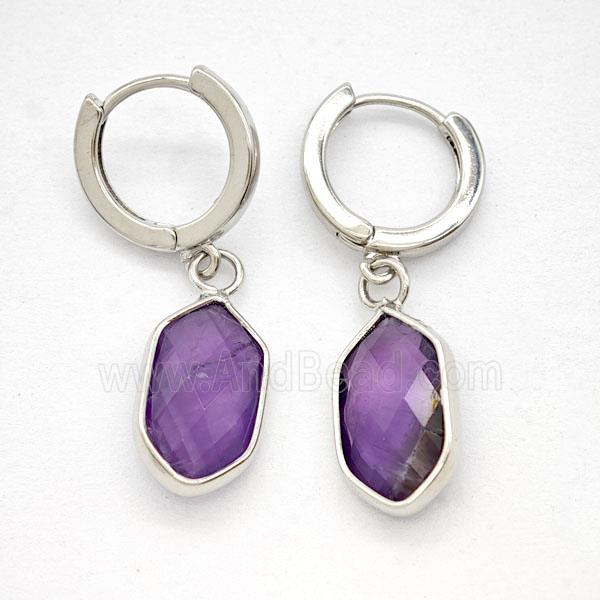 Purple Amethyst Copper Hoop Earrings Prism Platinum Plated
