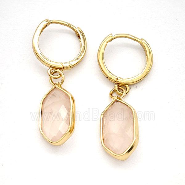 Pink Rose Quartz Copper Hoop Earrings Prism Gold Plated