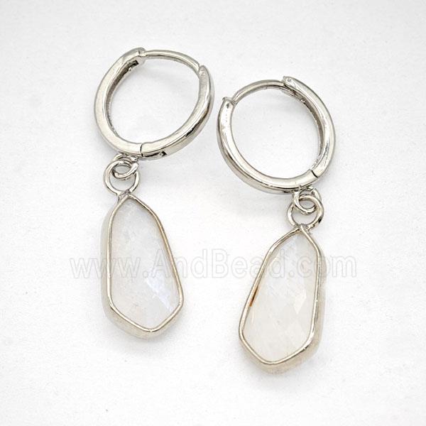 White Moonstone Copper Hoop Earrings Teardrop Platinum Plated