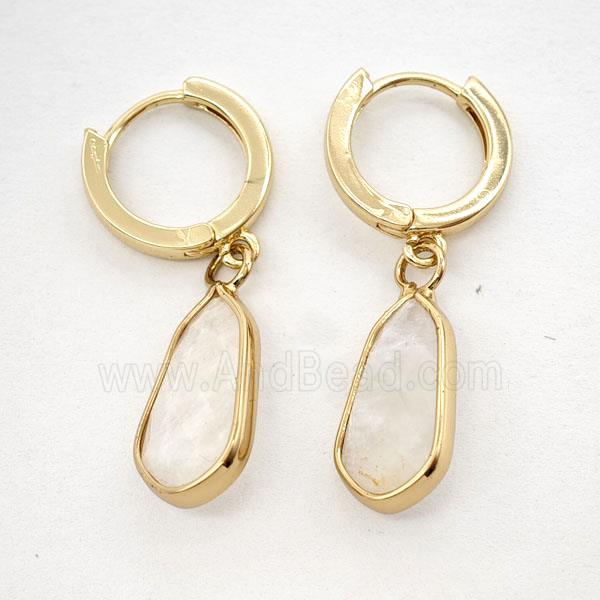 White Moonstone Copper Hoop Earrings Teardrop Gold Plated