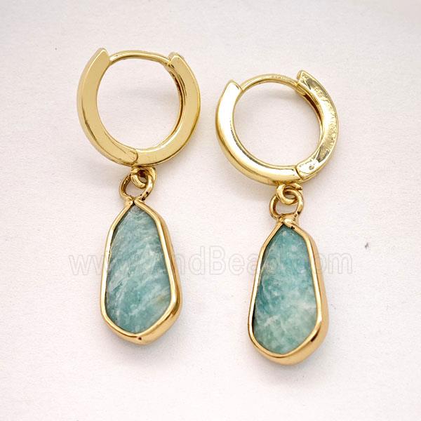 Green Amazonite Copper Hoop Earrings Teardrop Gold Plated