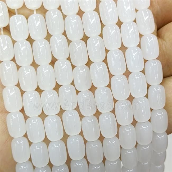 White Jadeite Glass Barrel Beads