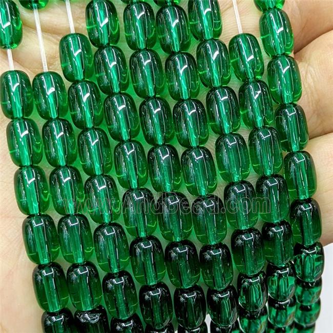 Green Crystal Glass Barrel Beads