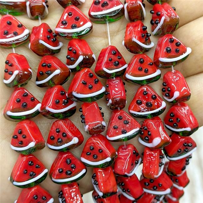 Lampwork Glass Watermelon Slice Beads Red