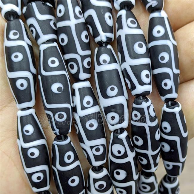 Tibetan Style Black Lampwork Glass Rice Beads Evil Eye Matte