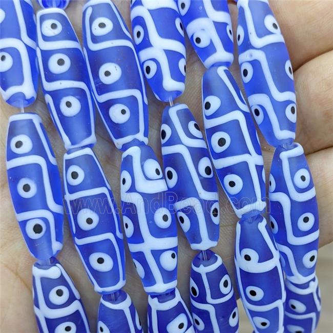 Tibetan Style Blue Lampwork Glass Rice Beads Evil Eye Matte
