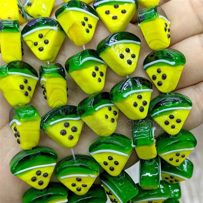 Lampwork Glass Watermelon Beads Slice Green Yellow