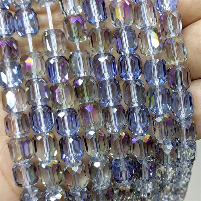Grayblue Crystal Glass Barrel Beads Faceted Electroplated