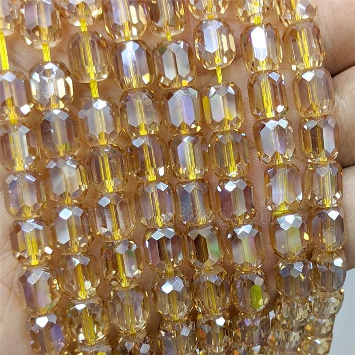 Champagne Crystal Glass Barrel Beads Faceted Electroplated