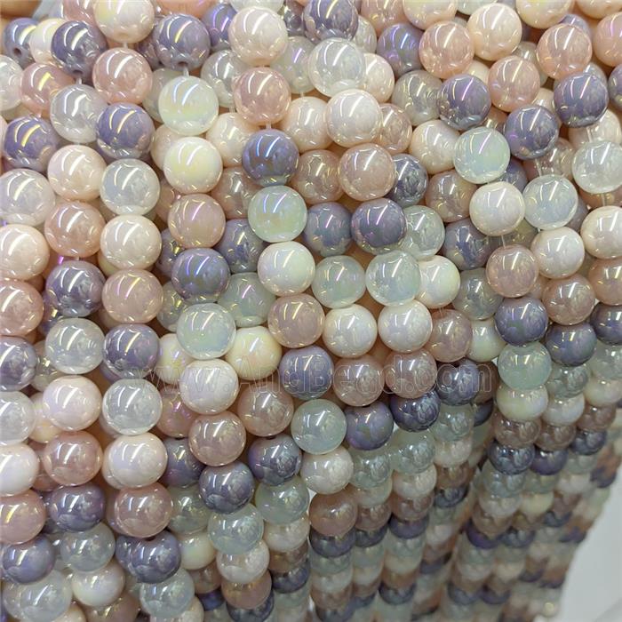 Round Jadeite Glass Beads Mixed Color Electroplated Smooth