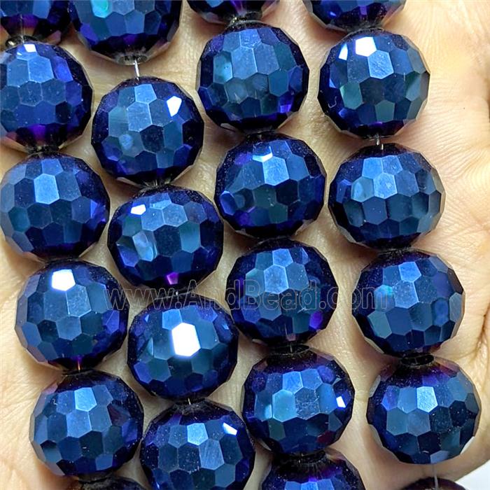 Crystal Glass Beads Faceted Round Blue Electroplated