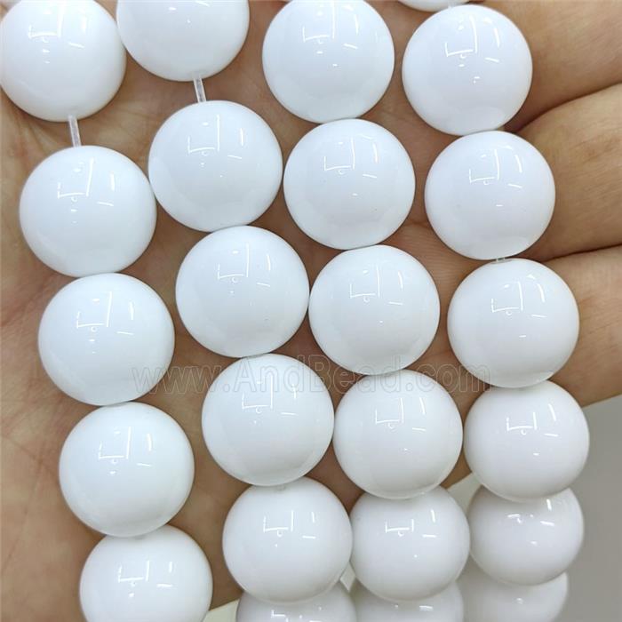 White Ceramic Glass Round Beads Smooth