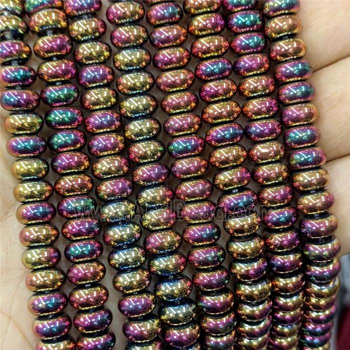 Crystal Glass Rondelle Beads Smooth Rainbow Plated
