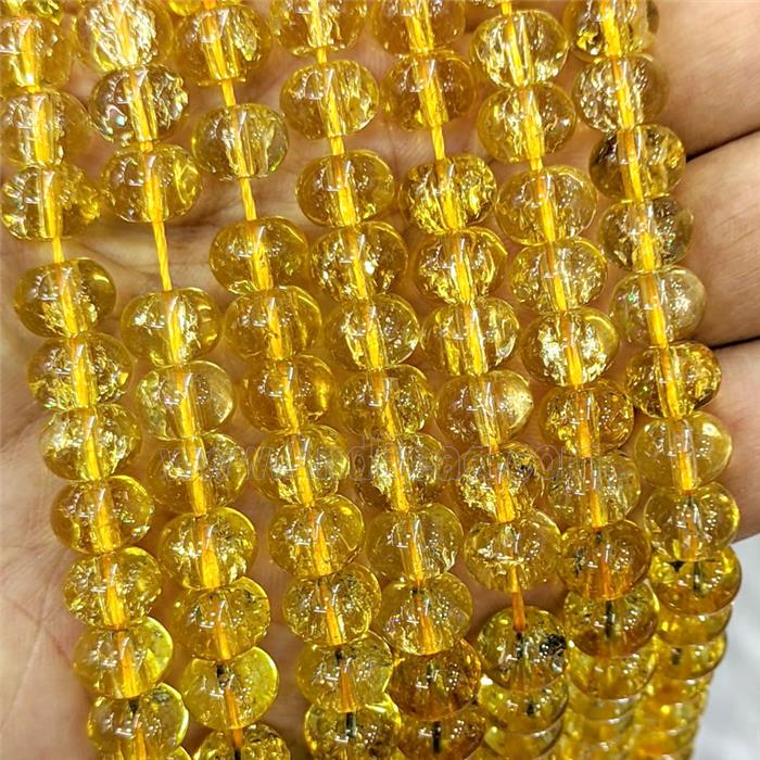 Crackle Glass Rondelle Beads Smooth Yellow