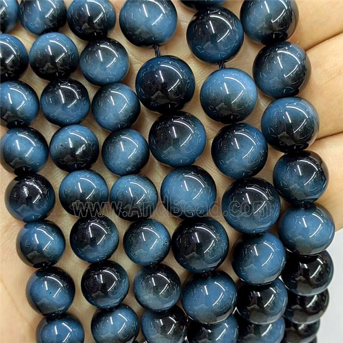 Tiger Eye Glass Beads Smooth Round Blue