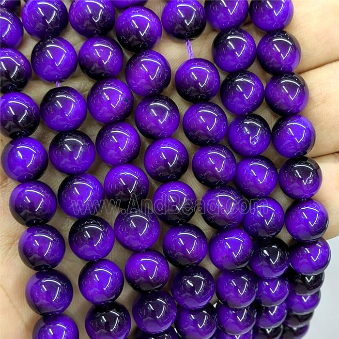 Tiger Eye Glass Beads Smooth Round Purple