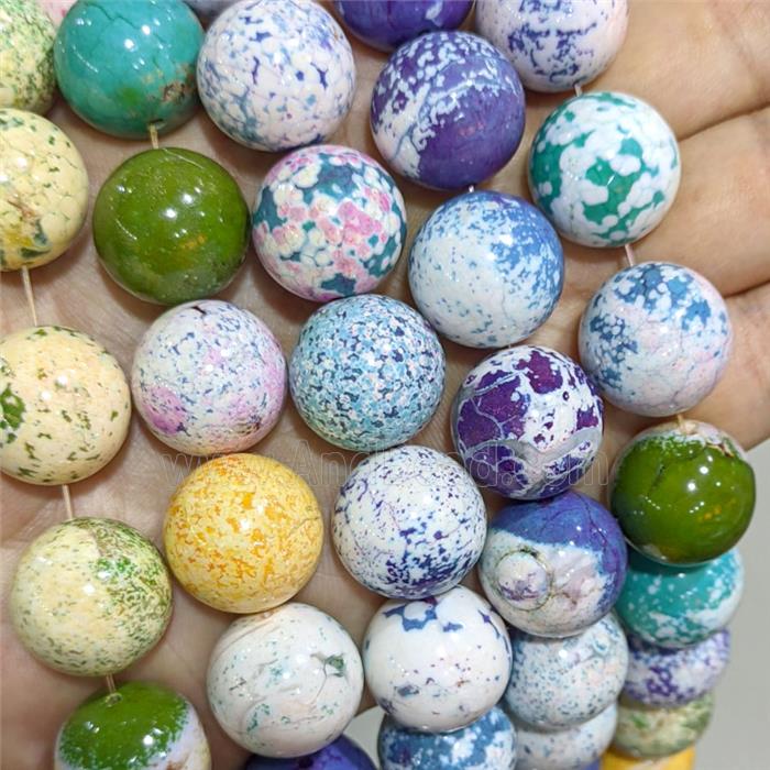 Natural Howlite Turquoise Beads Multicolor Dye Smooth Round