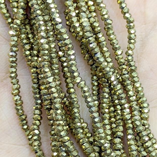 Hematite Beads Faceted Rondelle Gold Plated