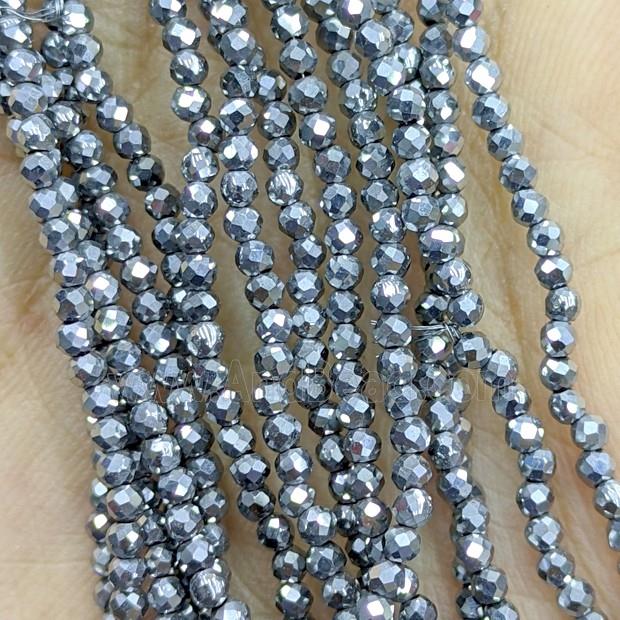 Hematite Beads Faceted Round Platinum Plated