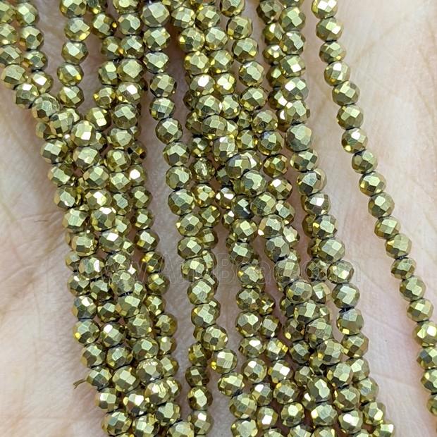 Hematite Beads Faceted Round Gold Plated