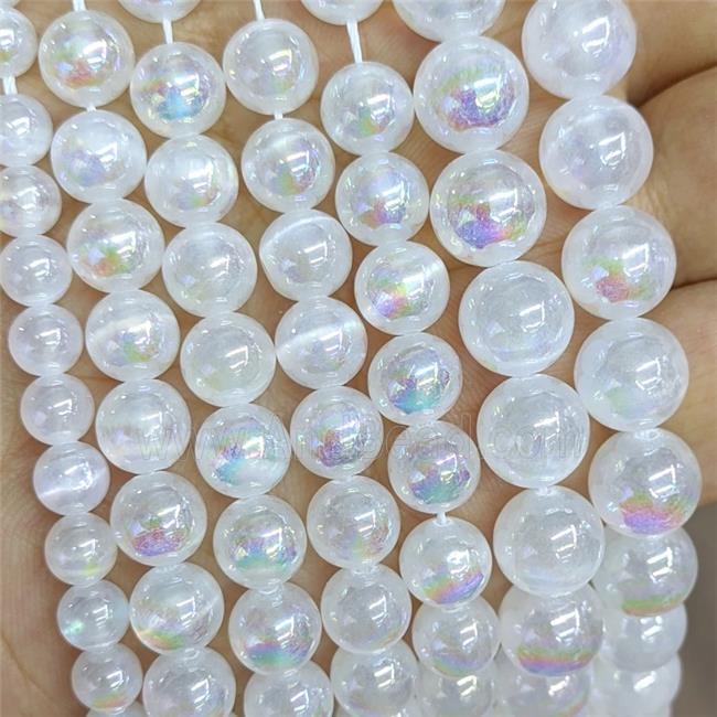 White Naural Selenite Beads Dye Electroplated Smooth Round