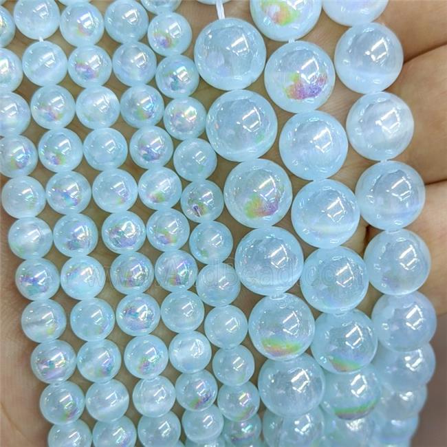 Aqua Naural Selenite Beads Electroplated Smooth Round