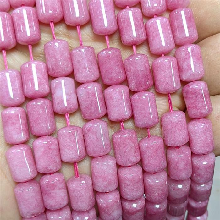 Natural Sponge Jade Tube Beads Pink Dye