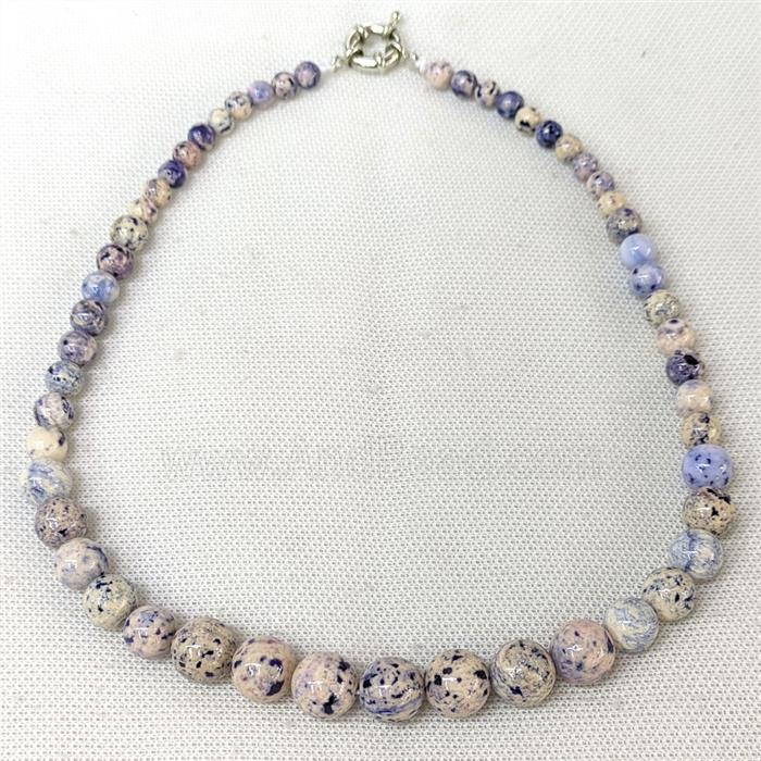 Natural River Jasper Graduated Necklace Purple Dye Smooth Round