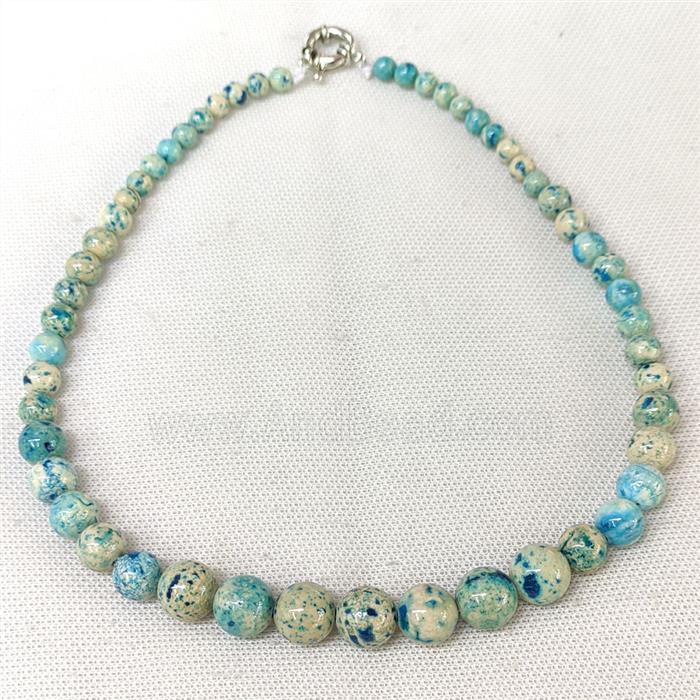 Natural River Jasper Graduated Necklace Teal Dye Smooth Round