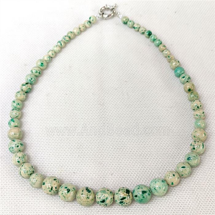 Natural River Jasper Graduated Necklace Green Dye Smooth Round