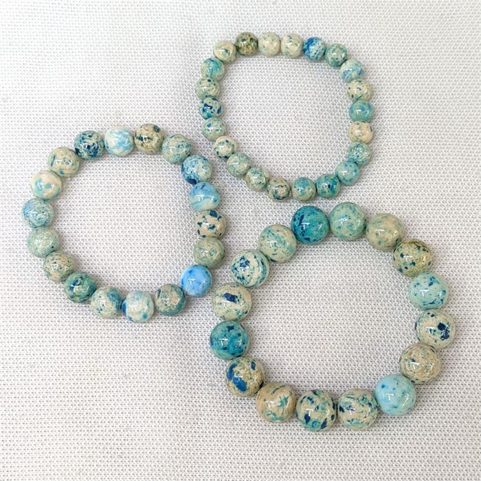 Natural River Jasper Bracelets Blue Dye Smooth Round Stretchy