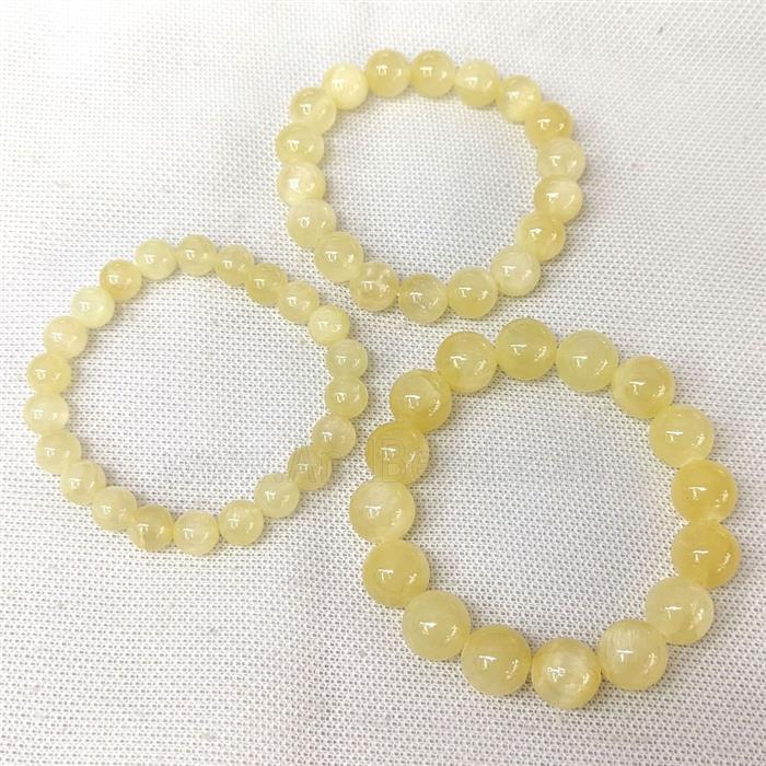 Yellow Selenite Bracelets Smooth Round Stretchy