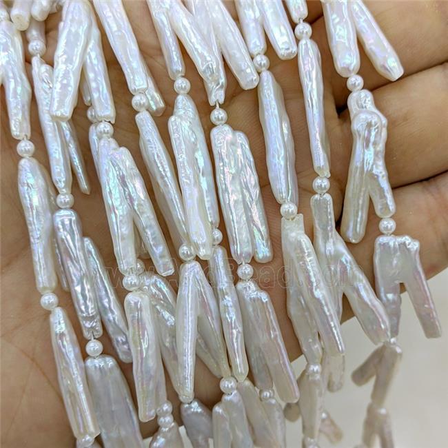 Baroque Style White Pearl Beads Stick