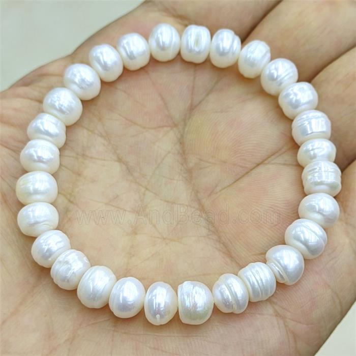 Natural White Pearl Bracelet Stretchy B-Grade