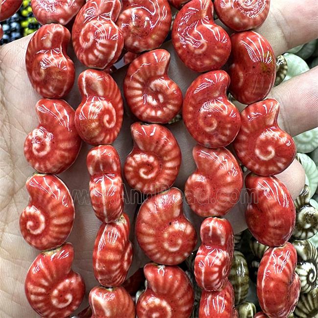 Porcelain Beads Red Spiral Shell