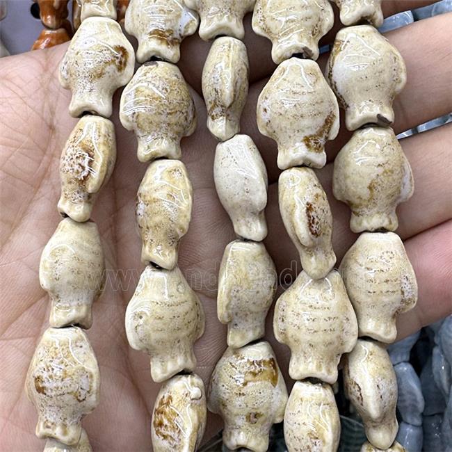 Porcelain Beads Fish Beige