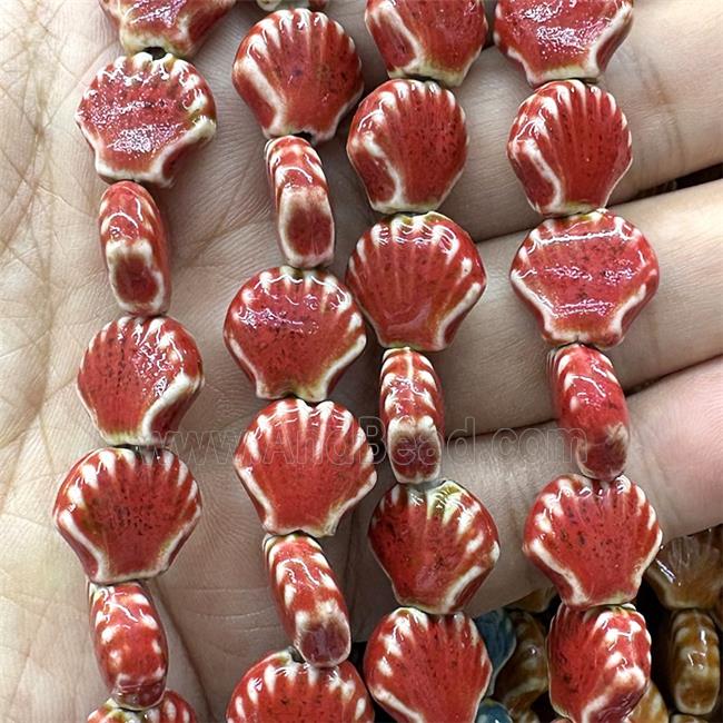 Porcelain Beads Scallop Shell Red