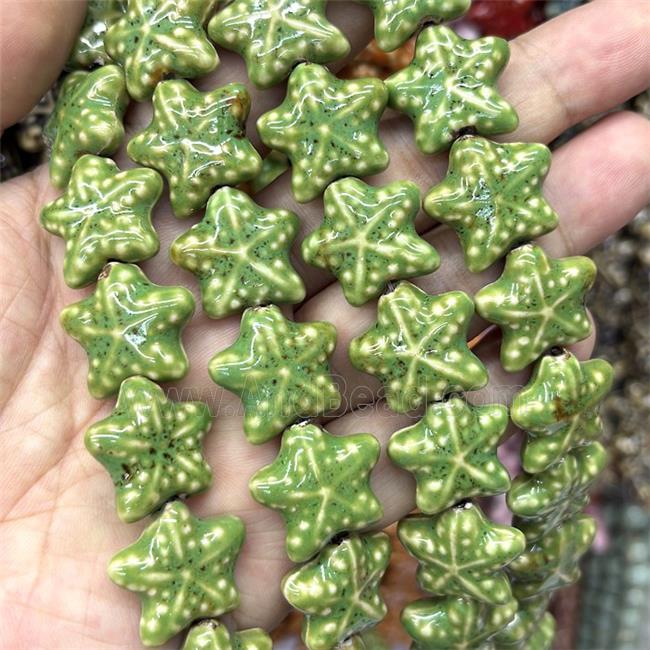 Porcelain Starfish Beads Green