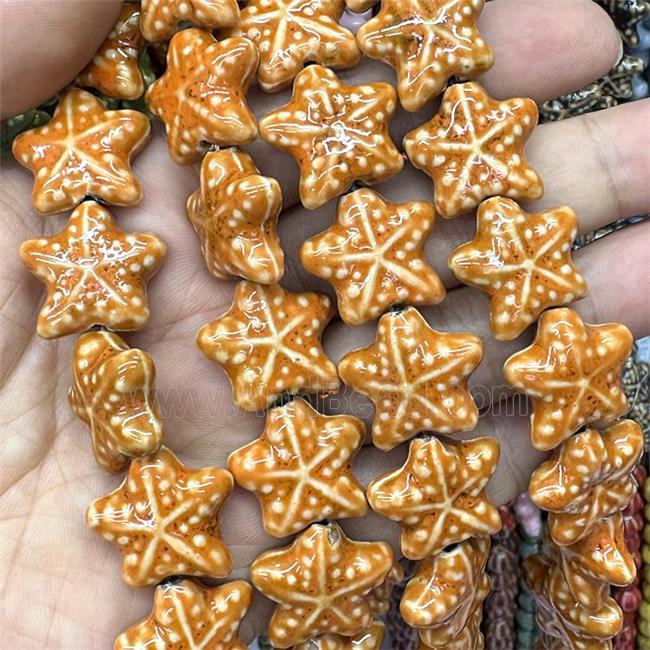 Porcelain Starfish Beads Orange