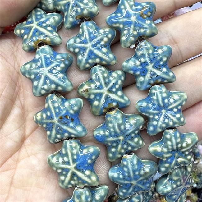 Porcelain Starfish Beads Blue