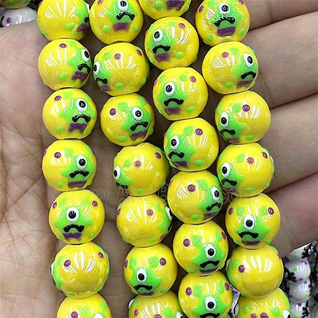 Porcelain Round Beads Yellow Halloween Spooky