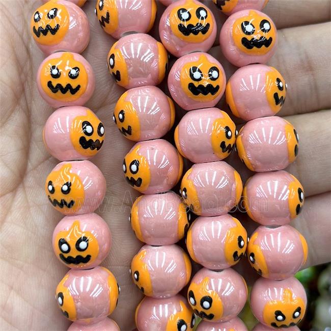 Porcelain Round Beads Halloween Pumpkin Peach