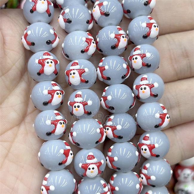 Porcelain Round Beads Christmas Santa Claus Gray