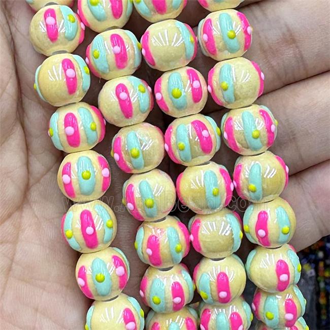 Porcelain Round Beads Halloween Pumpkin Yellow