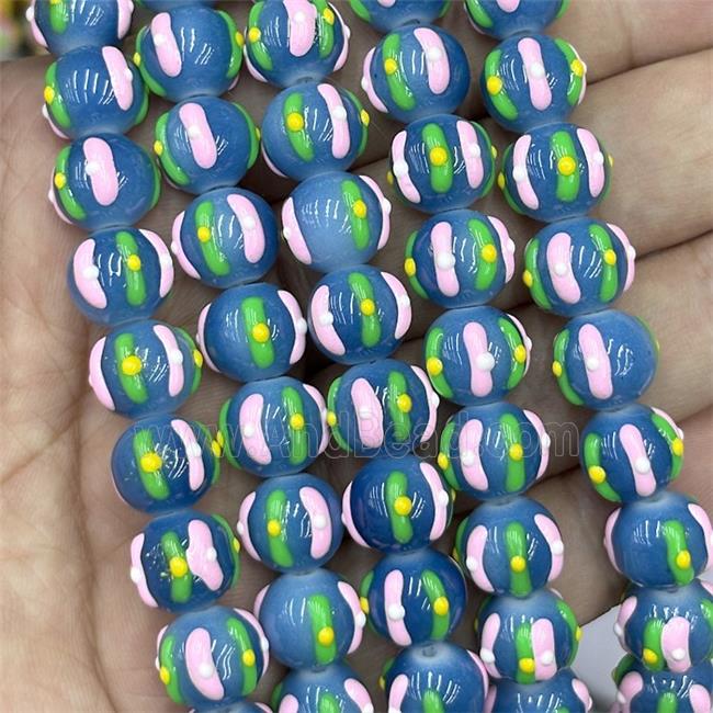 Porcelain Round Beads Halloween Pumpkin Blue