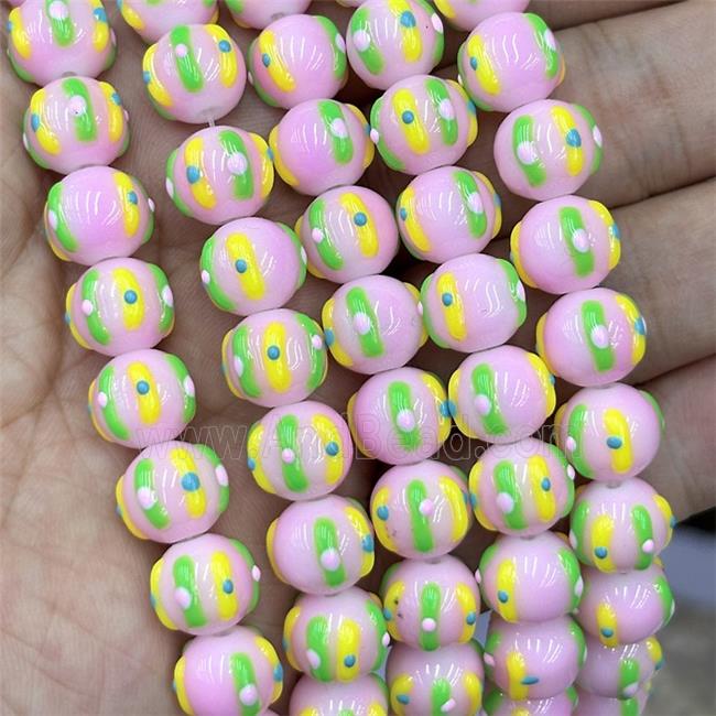 Porcelain Round Beads Halloween Pumpkin Pink