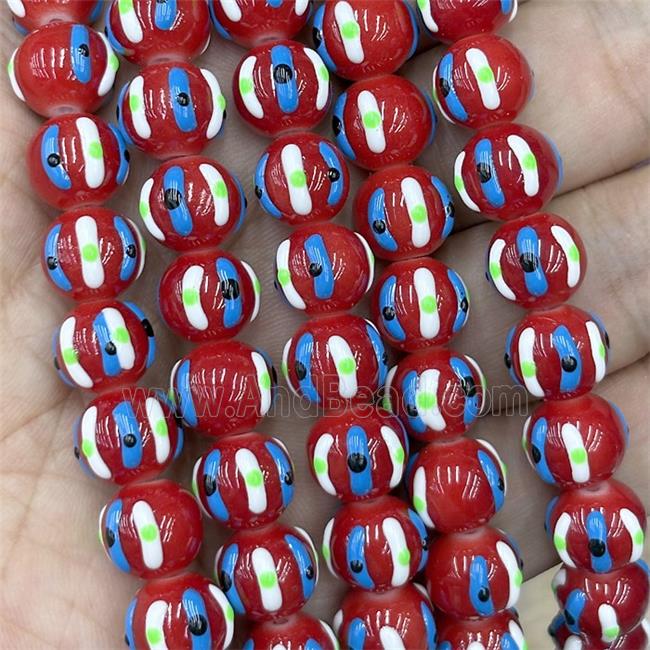 Porcelain Round Beads Halloween Pumpkin Red