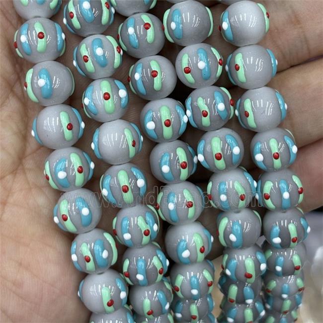 Porcelain Round Beads Halloween Pumpkin Gray