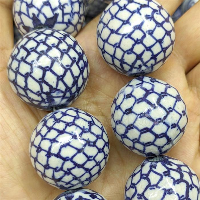 Blue Porcelain Round Beads Smooth
