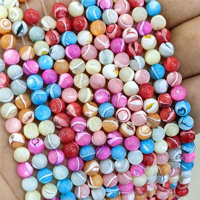 Freshwater Shell Beads Round Smooth Mixed Color Dye